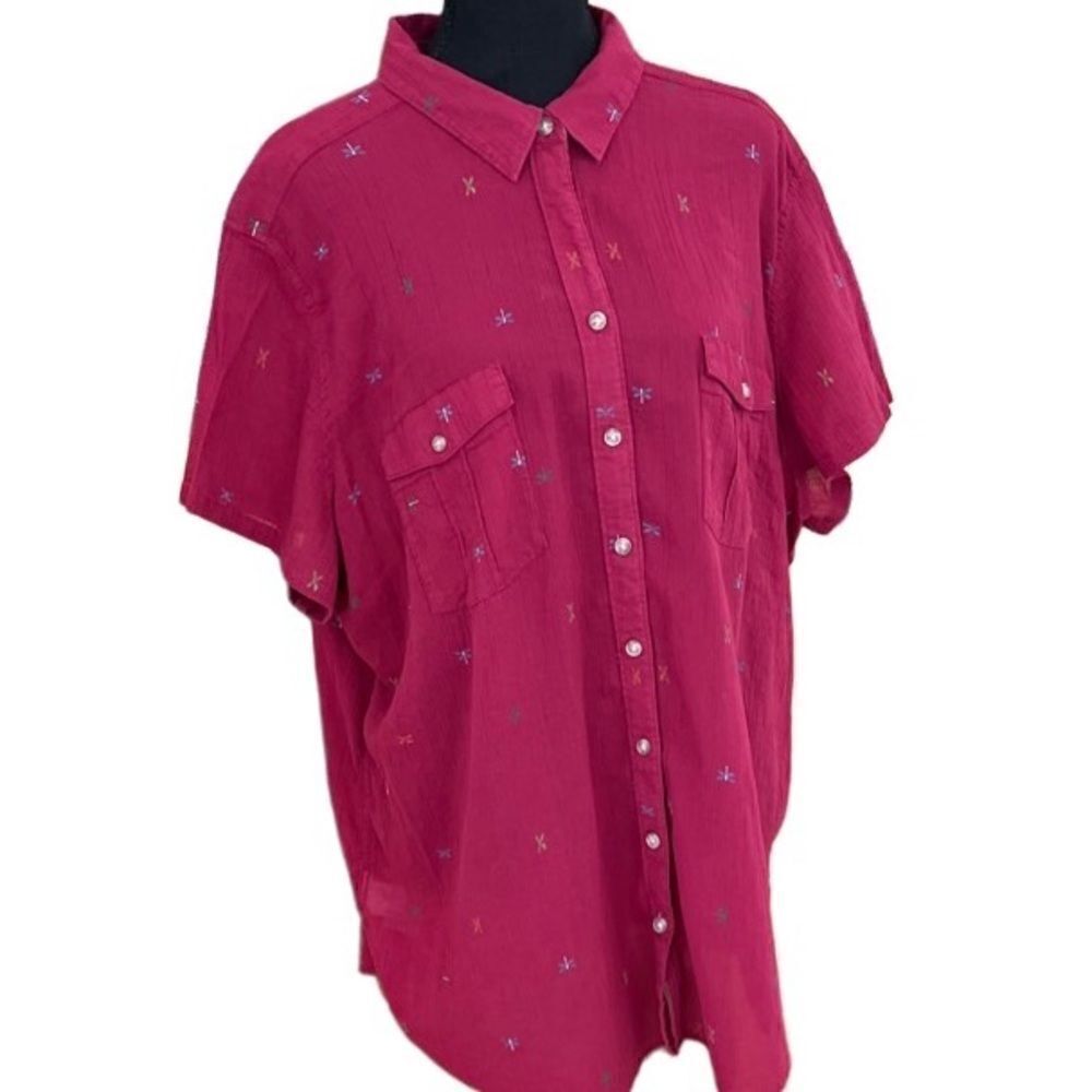 EDDIE BAUER DRAGONFLY PRINT BURGUNDY CAMP SHIRT size 2X - Picture 4 of 7